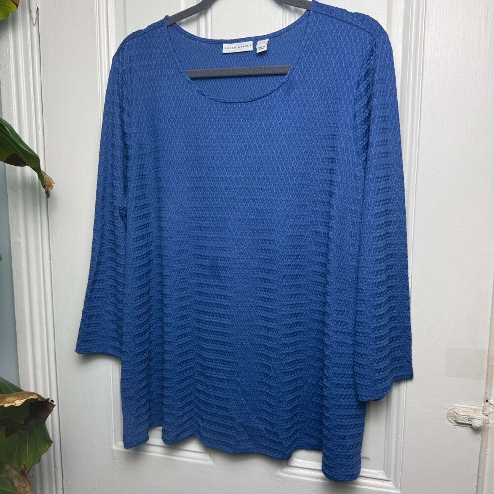 Susan Graver Knit Scoop Neck 3/4 Sleeve Top Blue Women's XL NWOT